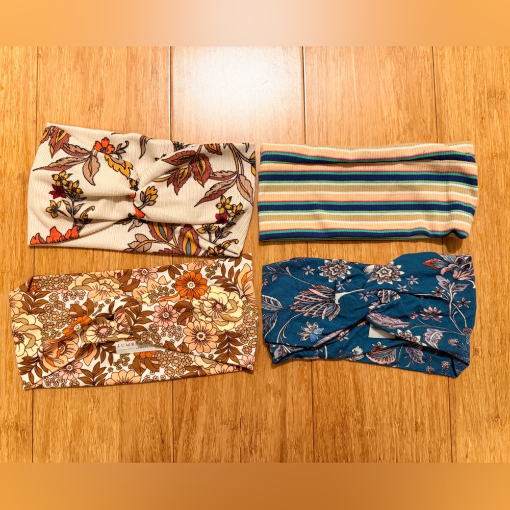 Floral and Striped Artisan Headbands Set